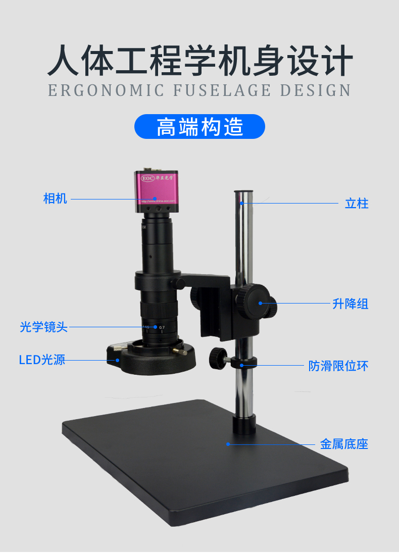 EOC华显光学200万工业视频显微镜HDMI接口视屏显微镜生产线线路板观察检测